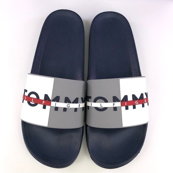 Tommy Hilfiger Men's Rafael Color Block Pool Slides in White/Gray Shoes - Picture 5 of 8